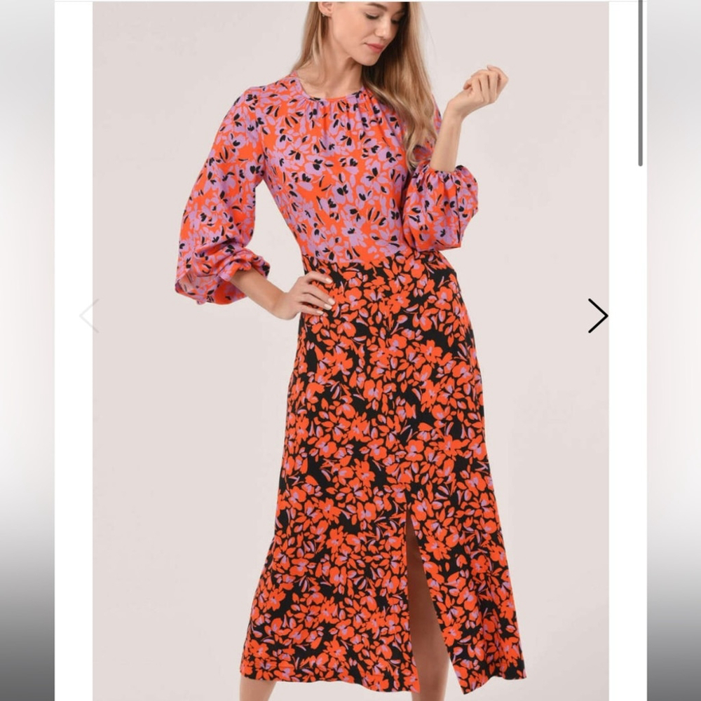 Closet London PURPLE PRINTED PUFF SLEEVE MIDI DRESS